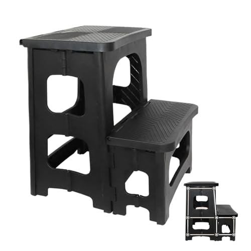 Taburete plegable para adultos, taburete de mesita de noche, taburete plegable de 2 escalones, taburete de recuperación de 250 libras con pedal ancho, taburete plegable de 2 escalones con