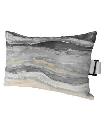 Outdoor Pillows Covers with Inserts Abstract Grey Gradient Beach Ocean Wave Oil Painting Waterproof Pillow with Adjustable Strap Throw Pillows for Patio Furniture Pool Lounge Chair, 12x20 Inch, 1PCS