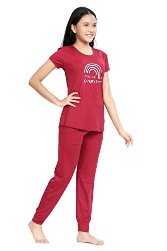 Image of Kids Night Suit for Girls - Cotton Set of Pyjama & T-Shirt Sleepwear - Lightweight & Comfortable Night Wear for Kids