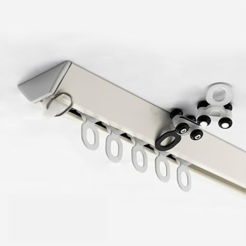 Gardinenschiene Aluminium, Vorhangschienen Decken-Montage mit stummen Rollen, 100-450 cm, unsichtbare Decken Vorhang Schiene für RV Raumteiler, Krankenhaus, Badezimmer, Wohnzimmer(Weiß,L 190cm)