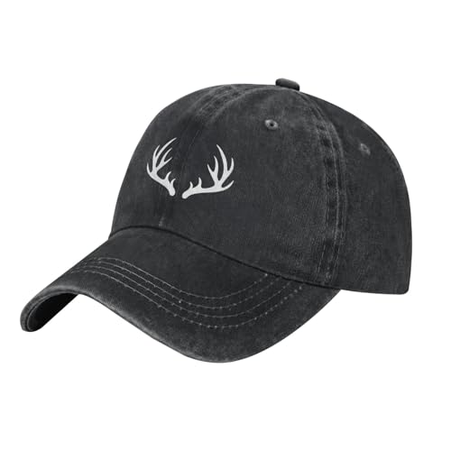 EWIDJOSKNZ Deer Antlers Flat Bill Baseball Cap Cowboy Hat Fashionable for Man Woman Adjustable Black