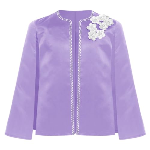 YEAHDOR Kids Flower Girl Satin Cape Blazer Split Sleeve Open Front Casual Jacket Coat3