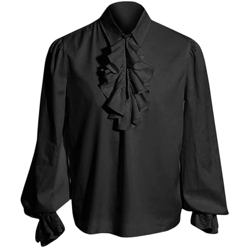Limtula Camisa medieval para hombre, disfraz de pirata, renacentista, victoriano, vampiros, Halloween, pirata medieval, Negro, M