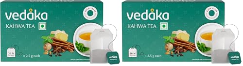 Image of Vedaka Detox Khawa Tea 36 Teabags | Contains Salt, Ginger, Tulsi, Cinnamon, Black Pepper, Cloves, Nutmeg, Asafoetida & Cardamom Seed | 2.5G Each, 90G (Pack of 2)