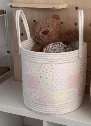 Toy Storage Baskets, Baby Laundry Basket with Handle, Woven Cotton Rope Storage Baskets, Blanket Basket Living Room