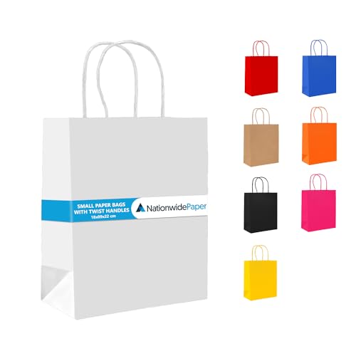 Nationwide Paper 25 Small White Paper Bags Party Bags with Twist Handles Gift bag DIY and Sweet bags (18x9x22cm)