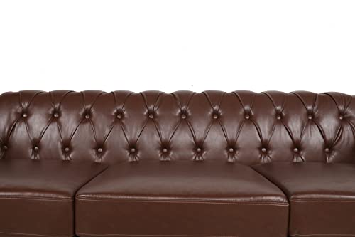 Image of LEVNARY Chesterfield Sofa, Classic Tufted Upholstered Leather Couch, Modern 3 Seater Couch Furniture with Tufted Back for Living Room Office (Dark Brown)