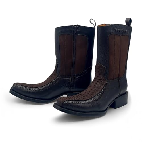 Men’s Leather Western Boot With Embossed Python Print Zipper Closure3