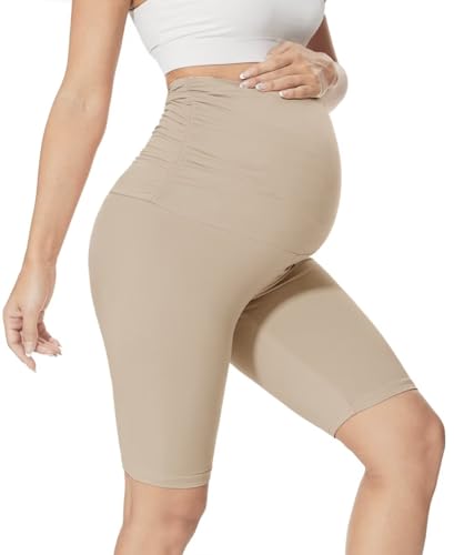 QGGQDD Kurze Umstandsleggings Damen Umstands Radlerhose Umstandshose Kurz Schwangerschaft F&uuml;r Schwangere(Hautfarbe,Large)