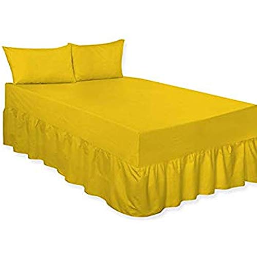 LOOMS & LEAVES PERCALE EXTRA DEEP 100% COTTON BLEND POLY FITTED VALANCE BED SHEETS IN (MUSTARD, SUPER KING)