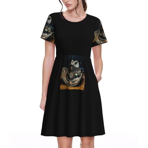 Robe d'été décontractée American West avec imprimé chapeau de rodéo pour femme