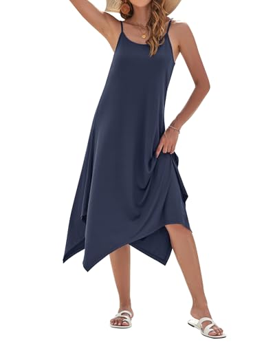 Image of AUSELILY Women's Summer Dresses 2026 Casual Sleeveless Spaghetti Strap Sundress Asymmetrical Midi Dress with Pockets