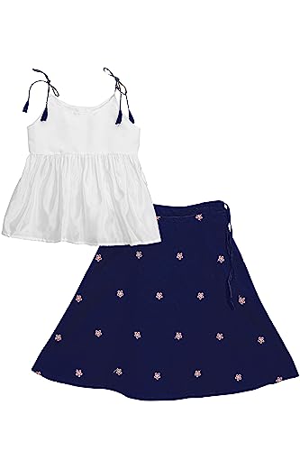 Image of ANNECA FASHION kid's baby girls silk blend Embroidery western Crop top and up down skirts clothing set