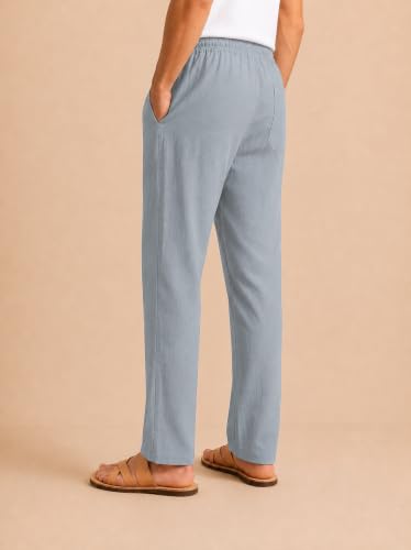 Image of TAGDO Cotton Linen Pants for Man | Lightweight & Breathable Fabric | Elastic with Drawstring | Straight Fit & One Side Zip Pocket | Casual, Holidays, Travel & Everyday Wear (2076)