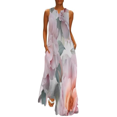 Robe longue imprimé pivoine aquarelle fluide et élégante avec poches pour l'été