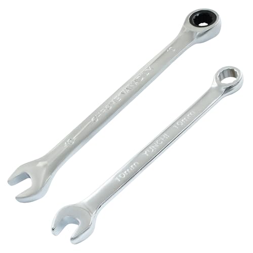 HARSKIYER 10mm Ratcheting Wrench 2 Pcs 72-Tooth 12-Point Chrome Plated