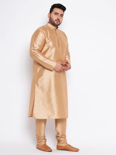 Image of Vastramay Plus Men's White Silk Blend Kurta Pyjama Set VPLUSMKWH001nPBL 44 | Independence Day