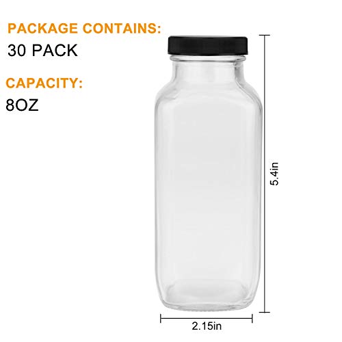 Encheng 8 oz Glass Bottles,Reusable Glass Water Bottle With Airtight Lids,Vintage Drinking Jars for Smoothies, Kombucha,Tea,Juicing Bottles Beverage Milk Bottle With Caps,Liquid Storage Jars 30pack
