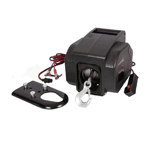 HPHPH Enrollador de Cable, Cabrestante eléctrico portátil de 2000 LB a 3000 LB, 12 V y 24 V, for Coche, camión, barcaza, Remolque, herienta Manual, Extractor de Cable de Acero(50010016 2000LB 12V)