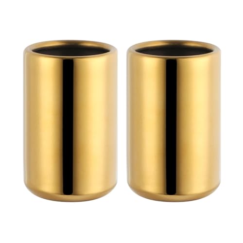 lasenersm 2 Pieces Stainless Steel Fruit Fork Holder Cocktail Fork Holder Jar Stainless Steel Kitchen Utensil Holder Food Pick Forks Holder Coffe Spoon Holder Cup, 5 x 8 cm, Gold
