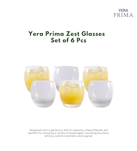 Image of Yera Prima Zest Whisky /Scotch /Water Glasses- 345 ml Each -Set of 6 pcs | for Daily use & Gifting
