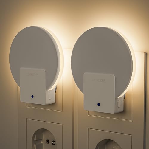 Lyridz Nachtlicht Steckdose mit Dämmerungssensor - Hinterleuchtete Led Nachtlicht Dimmbar - 2 Stück Steckdosenlicht Warmweißes 1-50 lm für Flur, Treppe, Schlafzimmer, Kinderzimmer