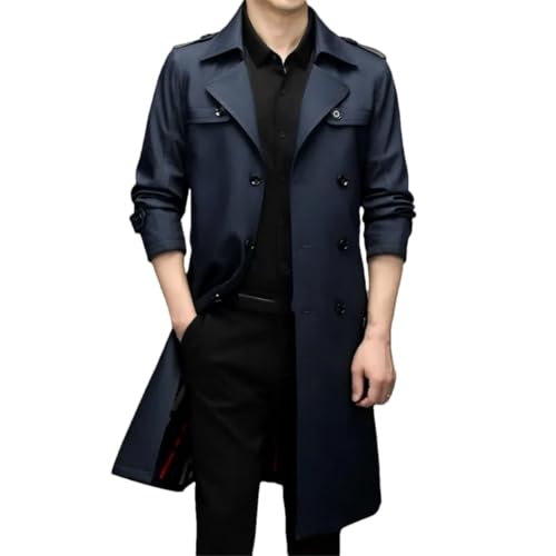 Men Business Casual Trench Coat Long Sleeve Lapel Solid Double Breasted Slim Fit Outerwear