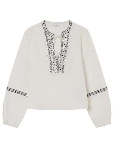 Springfield Embroidered with Sequins AT Neckline Long Sleeve Blouse Blusa De Manga Larga, Marrón, 38 para Mujer