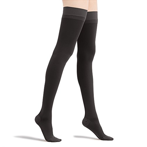 Fytto 2024 Bas de Contention Microfibre Classe 2, Compression Médicale Graduée 15-20mmHg, Bas de Maintien avec Picots Silicone, Hauteur Cuisse Haute, Homme/Femme, Noir, M2