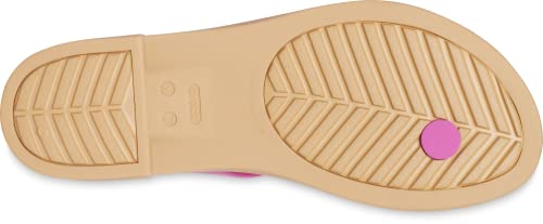 Image of Crocs Women's Tulum Toe Post Sandals, Fuchsia Fun /Tan, 9