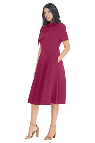 Image of Maggy London Women's Crepe Fabric Flight Attendant Bow Neck Tie Short Sleeve A-line