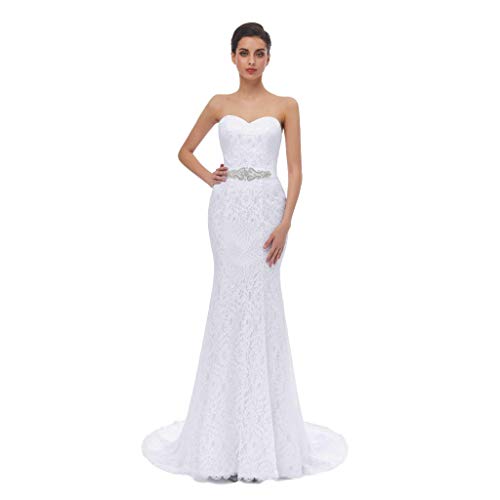 HUICHENGYAO Women's Sweetheart Sleeveless Lace Wedding Dress Evening Mermaid Gown(6, White)