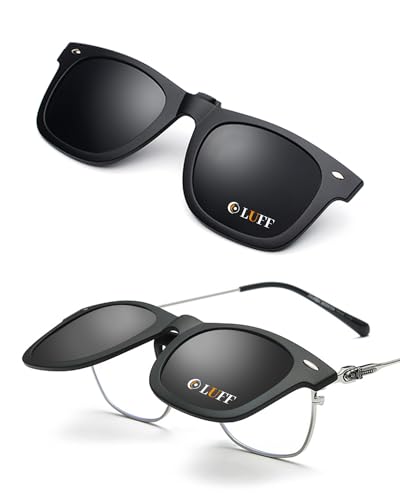LUFF Polarized Clip-on Sunglasses for Men Women,Anti-Glare Flip Up UV400 Lightweight Sunglasses Clips for Outdoor/Driving