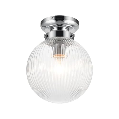 Cosylyte Finley Bathroom Ceiling Light, Classic Ribbed Glass Flush Ceiling Light, Chrome Base, IP44 Rated, E27, Indoor Bathroom Lighting