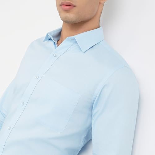 Image of Raymond Men Pure Cotton Slim Fit Structure Pattern Semi Cut Away Collar Formal Shirt
