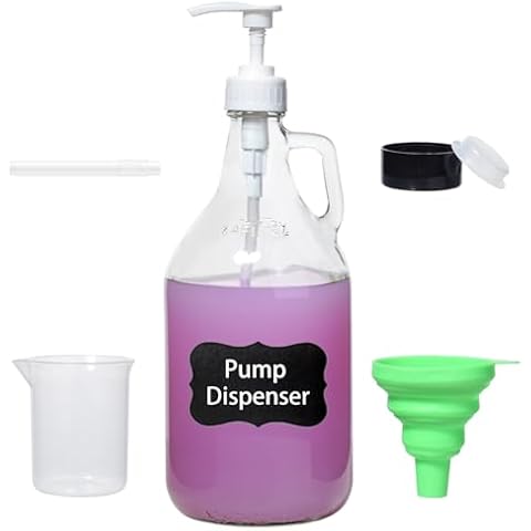 Galssmagic Half Gallon Glass Pump Bottle Dispenser,64 oz Glass Large Jug with Pump for Laundry Soap Dispenser,Liquid Detergent,Fabric Softener,Syrup Pump Cover