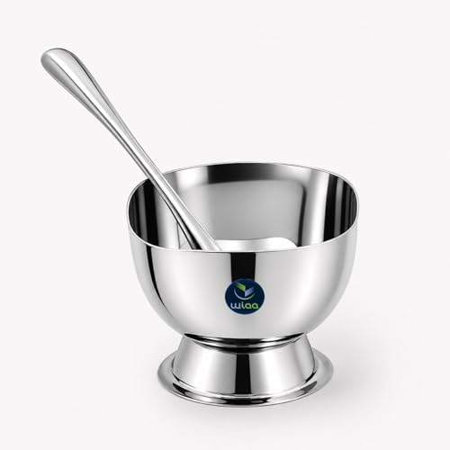 Image of Stainless Steel Ice Cream Cup Set with Spoons, Square Dessert Cups, Mirror Polish Serving Bowls for Ice Cream (12PC)