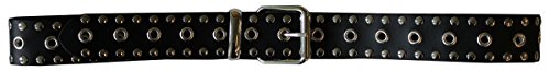 Vera Belle Black Leather Belt with Eyelets and Rivets - Made in Italy