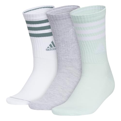 adidas Women's Crew Socks with Arch Compression 3-Pack, Comfortable, Sweat-Wicking, Stylish 3-Stripe