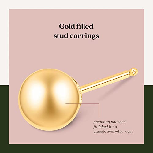 14K Yellow Gold Filled Round Ball Stud Earrings Pushback 6Mm #TOP4