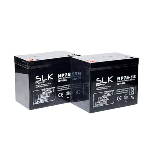 SLK Power Mobility Scooter AGM Battery Pair of 2 x 12v 75ah Reliable And long Lasting Replacement Batteries For Electric Scooters And Wheelchairs