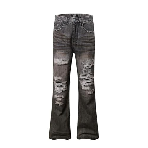 Men’s Ripped Washed Distressed Jeans, Scratch Design, High Street Loose Straight Flare Denim Pants2