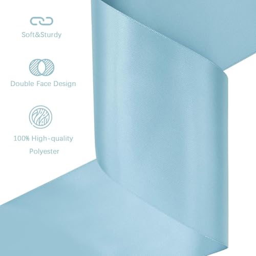 Image of Mist Blue Satin Ribbon 4 inch X 15 Yards Polyester Ribbon for Gift Wrapping Very Suitable for Weddings Party Hair Bow Invitation Decorations and More