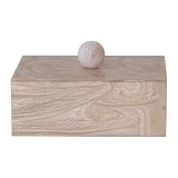 Creative Co-Op Handmade Marbled Resin Decorative Storage Box with Wood Knob Handle, Ivory