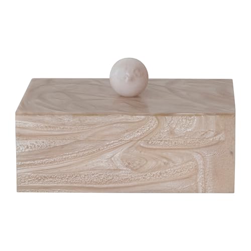 Creative Co-Op Handmade Marbled Resin Decorative Storage Box with Wood