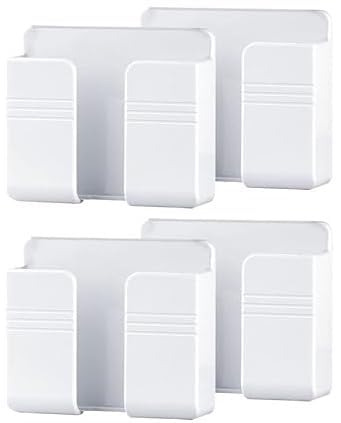 Image of EDNITA Premium Multi-Functional Wall Mobile Phone Holder | Sticky Stand for Charging & Storage | Self-Adhesive Wall Phone Holder with Hook | Bedroom, Office & Other (White - Pack of 4)