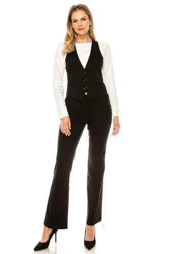 Black Sleeveless V-Neck Suit Vest: Women's Stretchable Suit Vest with Racer back Casual Uniform Costume Formal Office wear4