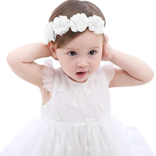 Lace Floral Headbands for 4-24 Months Baby Girls Elastic Wide Hair Band Toddler Newborn Infants Birthday Party Shower Hair Accessories (White flower, Free)3