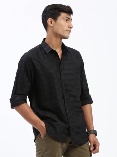 Image of SHOWOFFFF Men Solid Casual Shirt | Spread Collar Full Sleeves Cotton Shirt for Mens | Slim Fit Regular Length Shirt for Men's