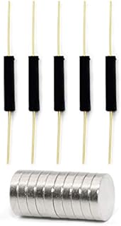 WOWOONE 5pcs Plastic Reed Switch Reed Contact Normally Open (N/O) Magnetic Induction Switch (2.5mm×14mm) with 10pcs Small Multi-Use Round Magnets